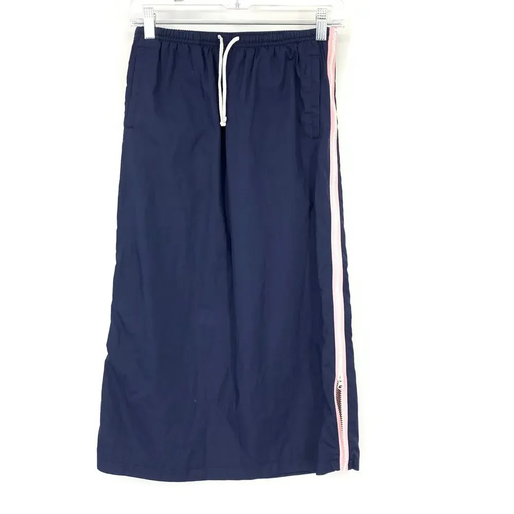 VTG Y2K Old Navy Girls Maxi Skirt Sz 16 Navy Blue Pink Racing Stripe Zip Detail